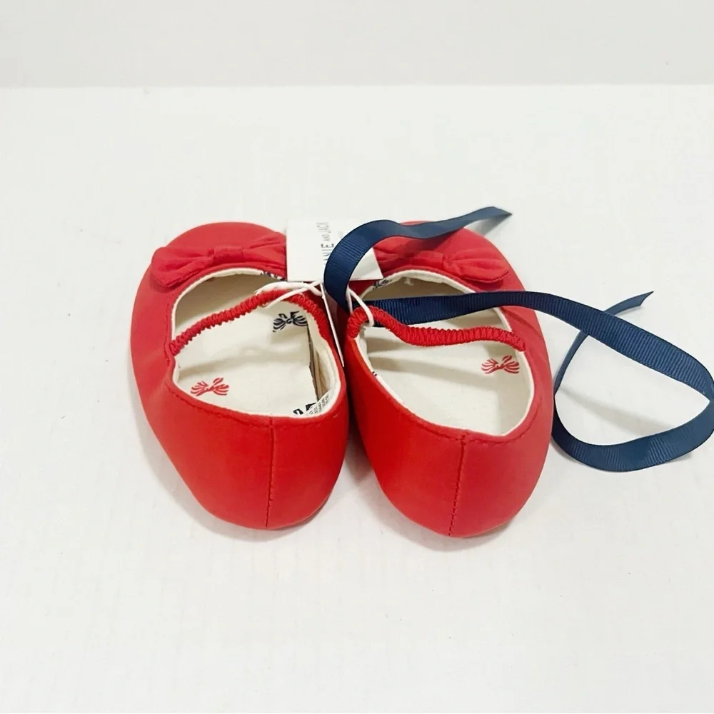 NWT Janie and Jack Red bow strap Flats shoes baby girl size 18-24 months